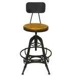 Benzara Metal Adjustable Counter Height Stools with Wooden Seat, Black and Black, Set of  2