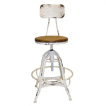 Benzara Metal Adjustable Counter Height Stools with Wooden Seat, White and Black, Set of  2
