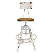 Benzara Metal Adjustable Counter Height Stools with Wooden Seat, White and Black, Set of  2