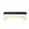 Benzara Rectangular Faux Leather Upholstered Bench with Stainless Steel Base, Black and Gold