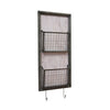 Benzara Traditional Metal Two Tier Wall Basket with Two Hooks, Gray