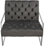 Benzara Velvet Upholstered Button Tufted Accent Chair with Stainless Steel Sled Base, Gray and Silver