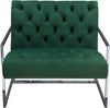 Benzara Velvet Upholstered Button Tufted Accent Chair with Stainless Steel Sled Base, Green and Silver