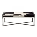 Benzara Rectangular Steel Frame Bench with Hair On Hide Fabric Upholstered Seat, Multicolor