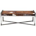 Benzara Steel Frame Bench with Hair On Hide Fabric Upholstered Seat, Multicolor