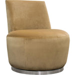Benzara Velvet Upholstered Swivel Accent Chair with Stainless Steel Base, Brown and Silver
