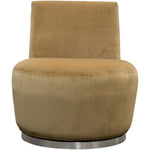 Benzara Velvet Upholstered Swivel Accent Chair with Stainless Steel Base, Brown and Silver