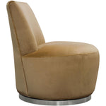 Benzara Velvet Upholstered Swivel Accent Chair with Stainless Steel Base, Brown and Silver