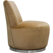 Benzara Velvet Upholstered Swivel Accent Chair with Stainless Steel Base, Brown and Silver