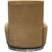 Benzara Velvet Upholstered Swivel Accent Chair with Stainless Steel Base, Brown and Silver