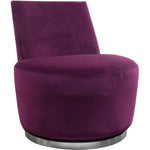 Benzara Velvet Upholstered Swivel Accent Chair with Stainless Steel Base, Purple and Silver