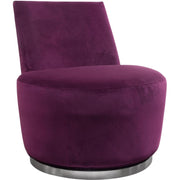 Benzara Velvet Upholstered Swivel Accent Chair with Stainless Steel Base, Purple and Silver