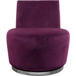 Benzara Velvet Upholstered Swivel Accent Chair with Stainless Steel Base, Purple and Silver