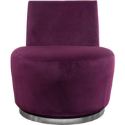 Benzara Velvet Upholstered Swivel Accent Chair with Stainless Steel Base, Purple and Silver