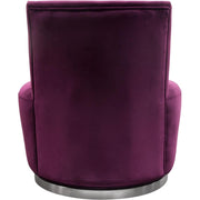 Benzara Velvet Upholstered Swivel Accent Chair with Stainless Steel Base, Purple and Silver