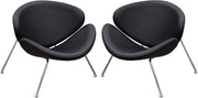 Benzara Modern Leatherette Upholstered Accent Chair with Angled Metal Legs, Set of 2, Black and Silver