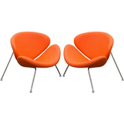 Benzara Modern Leatherette Upholstered Accent Chair with Angled Metal Legs, Set of 2, Orange and Silver