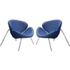Benzara Modern Leatherette Upholstered Accent Chair with Angled Metal Legs, Set of 2, Blue and Silver