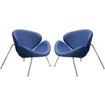 Benzara Modern Leatherette Upholstered Accent Chair with Angled Metal Legs, Set of 2, Blue and Silver