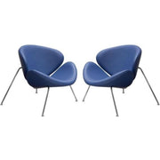 Benzara Modern Leatherette Upholstered Accent Chair with Angled Metal Legs, Set of 2, Blue and Silver