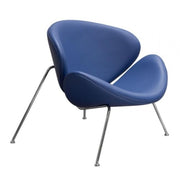 Benzara Modern Leatherette Upholstered Accent Chair with Angled Metal Legs, Set of 2, Blue and Silver