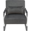 Benzara Stainless Steel Framed Accent Chair with Diamond Tufted Velvet Upholstery, Dusk Gray and Silver