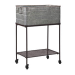 Benzara Rectangular Metal Beverage Tub with Stand and Open Grid Shelf, Gray and Black