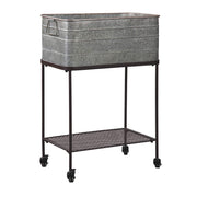 Benzara Rectangular Metal Beverage Tub with Stand and Open Grid Shelf, Gray and Black
