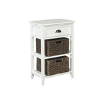 Benzara Cottage Style Wooden Accent Table with Two Woven Storage Baskets, White and Brown