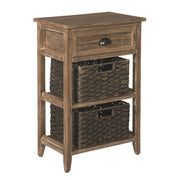 Benzara Cottage Style Wooden Accent Table with Two Woven Storage Baskets, Brown