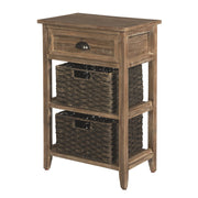 Benzara Cottage Style Wooden Accent Table with Two Woven Storage Baskets, Brown
