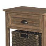 Benzara Cottage Style Wooden Accent Table with Two Woven Storage Baskets, Brown