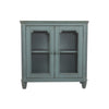 Benzara Distressed Wooden Accent Cabinet with Glass Front Doors Storage, Vintage Blue