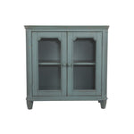 Benzara Distressed Wooden Accent Cabinet with Glass Front Doors Storage, Vintage Blue