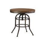 Benzara Round Metal Framed End Table with Wooden Top and Riveted Trim Accent, Brown and Black