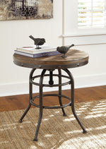 Benzara Round Metal Framed End Table with Wooden Top and Riveted Trim Accent, Brown and Black
