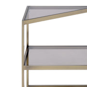 Benzara Modern Style Two Tiered Metal and Glass End Table, Gold and Clear