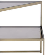 Benzara Modern Style Two Tiered Metal and Glass End Table, Gold and Clear