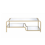 Benzara Metal Frame Mirrored Coffee Table with Tiered Shelves, Gold and Silver