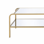 Benzara Metal Frame Mirrored Coffee Table with Tiered Shelves, Gold and Silver