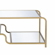 Benzara Metal Frame Mirrored Coffee Table with Tiered Shelves, Gold and Silver