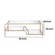 Benzara Metal Frame Mirrored Coffee Table with Tiered Shelves, Gold and Silver