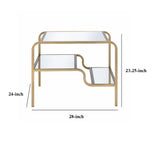 Benzara 23 Inch 2 Tier Metal Frame Mirrored End Table, Gold and Silver