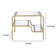 Benzara 23 Inch 2 Tier Metal Frame Mirrored End Table, Gold and Silver