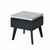 Benzara Wooden End Table with Faux Concrete Like Top and Tapered Legs Support, White and Black
