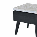 Benzara Wooden End Table with Faux Concrete Like Top and Tapered Legs Support, White and Black