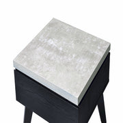 Benzara Wooden End Table with Faux Concrete Like Top and Tapered Legs Support, White and Black