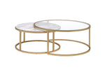 Benzara Metal Frame 2 Piece Contemporary Nesting Table Set, Gold