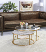 Benzara Metal Frame 2 Piece Contemporary Nesting Table Set, Gold