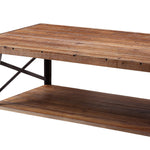 Benzara Wooden Coffee Table with X Crossed Metal Sides and Open Shelf, Brown and Black